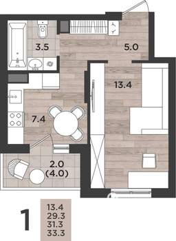 1-к квартира, вторичка, 31м2, 3/12 этаж