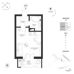 Студия квартира, вторичка, 34м2, 7/7 этаж