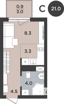1-к квартира, вторичка, 21м2, 2/9 этаж