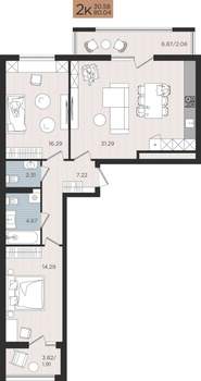 2-к квартира, строящийся дом, 80м2, 10/10 этаж