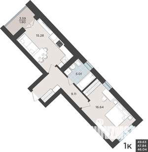 1-к квартира, строящийся дом, 48м2, 6/10 этаж