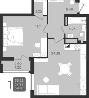 Студия квартира, вторичка, 58м2, 7/9 этаж