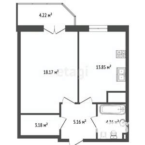 1-к квартира, вторичка, 49м2, 6/12 этаж