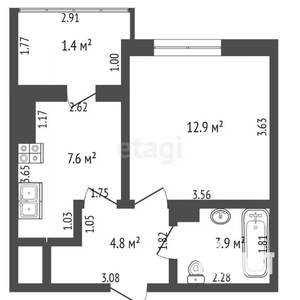 1-к квартира, вторичка, 29м2, 12/16 этаж