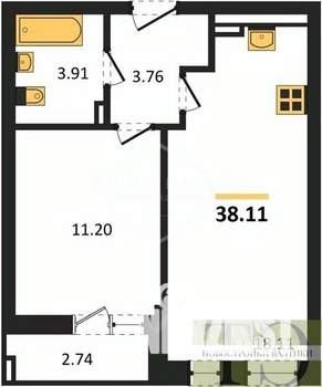 1-к квартира, вторичка, 38м2, 6/9 этаж