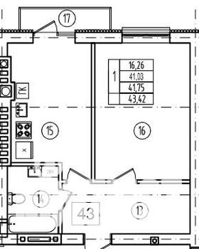 1-к квартира, строящийся дом, 42м2, 7/9 этаж