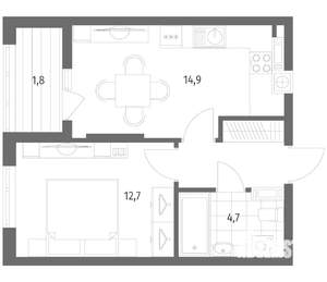 1-к квартира, вторичка, 38м2, 8/8 этаж