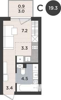 1-к квартира, вторичка, 19м2, 1/9 этаж