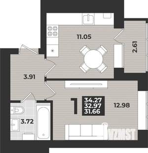 1-к квартира, вторичка, 34м2, 1/9 этаж