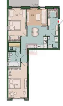 3-к квартира, вторичка, 86м2, 7/13 этаж