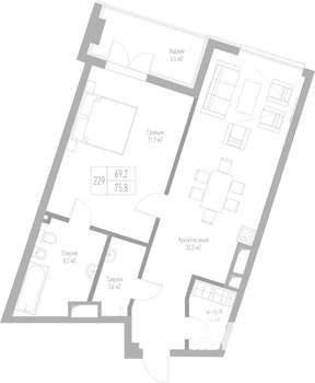 1-к квартира, вторичка, 76м2, 4/7 этаж