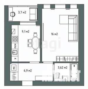 1-к квартира, вторичка, 40м2, 6/6 этаж