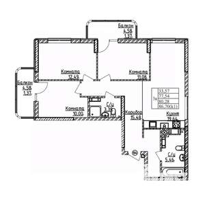 3-к квартира, строящийся дом, 80м2, 8/9 этаж