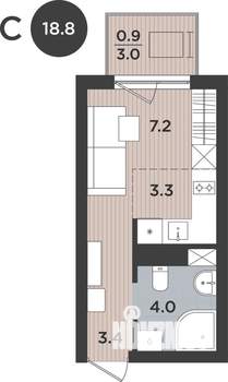 1-к квартира, вторичка, 19м2, 6/9 этаж