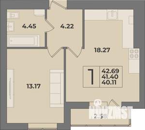 1-к квартира, строящийся дом, 43м2, 8/9 этаж