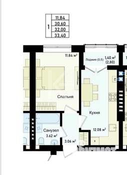 1-к квартира, сданный дом, 34м2, 2/4 этаж