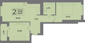 2-к квартира, вторичка, 58м2, 7/9 этаж