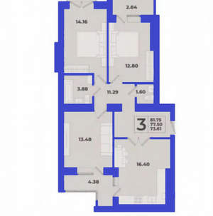 3-к квартира, вторичка, 82м2, 10/10 этаж