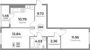 2-к квартира, вторичка, 53м2, 1/10 этаж