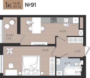 1-к квартира, вторичка, 40м2, 3/10 этаж