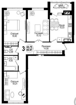 3-к квартира, вторичка, 84м2, 13/15 этаж
