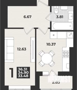 1-к квартира, вторичка, 36м2, 9/9 этаж