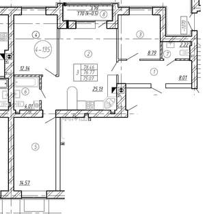 3-к квартира, строящийся дом, 78м2, 1/9 этаж