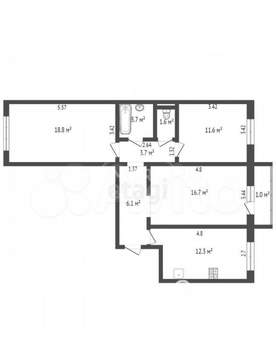 3-к квартира, вторичка, 76м2, 6/9 этаж
