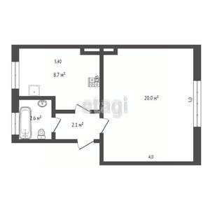 1-к квартира, вторичка, 34м2, 1/2 этаж
