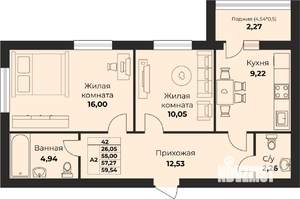 2-к квартира, вторичка, 59м2, 8/9 этаж