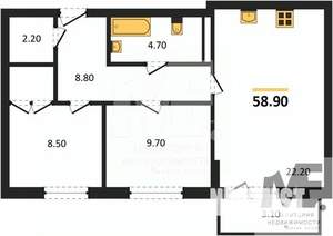 2-к квартира, вторичка, 59м2, 3/8 этаж