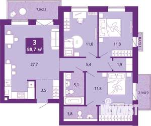 3-к квартира, вторичка, 90м2, 4/4 этаж