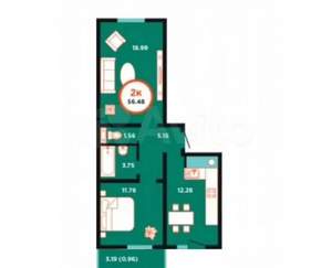 2-к квартира, вторичка, 57м2, 8/9 этаж