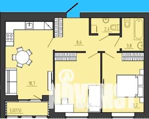 2-к квартира, строящийся дом, 64м2, 8/8 этаж