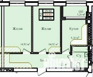 2-к квартира, строящийся дом, 55м2, 1/9 этаж
