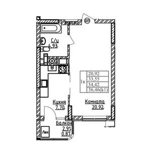 1-к квартира, вторичка, 34м2, 9/9 этаж
