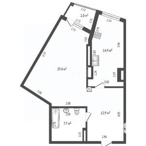 1-к квартира, вторичка, 65м2, 9/9 этаж