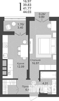 1-к квартира, строящийся дом, 42м2, 4/9 этаж