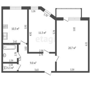 2-к квартира, вторичка, 57м2, 3/10 этаж