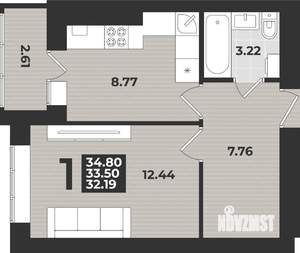1-к квартира, вторичка, 35м2, 1/9 этаж