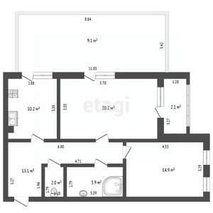 2-к квартира, сданный дом, 66м2, 1/4 этаж