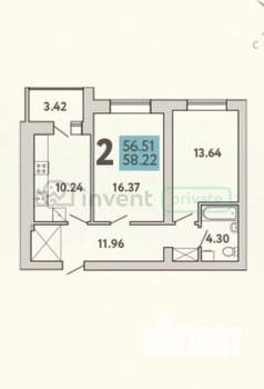 2-к квартира, вторичка, 58м2, 4/9 этаж