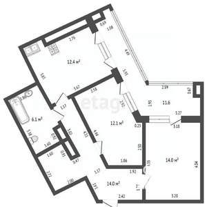 2-к квартира, вторичка, 64м2, 8/12 этаж