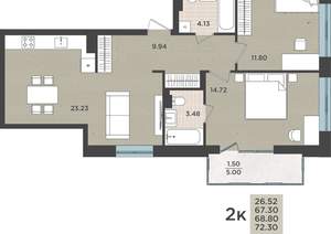 Студия квартира, сданный дом, 69м2, 2/8 этаж