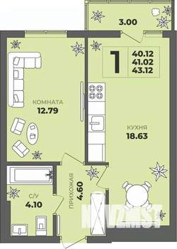 1-к квартира, строящийся дом, 41м2, 2/8 этаж