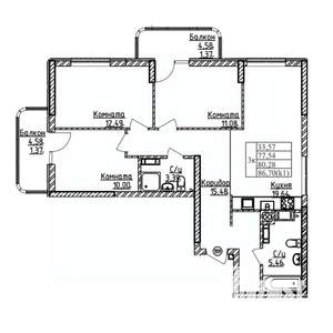 3-к квартира, строящийся дом, 80м2, 9/9 этаж