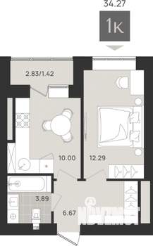 1-к квартира, вторичка, 34м2, 1/9 этаж
