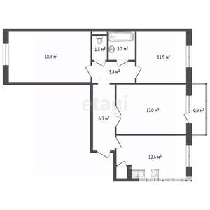 3-к квартира, вторичка, 76м2, 2/10 этаж