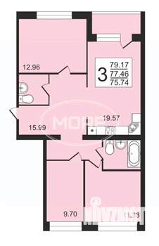 3-к квартира, сданный дом, 76м2, 1/9 этаж