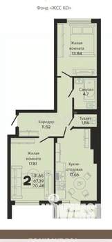 2-к квартира, вторичка, 70м2, 9/10 этаж